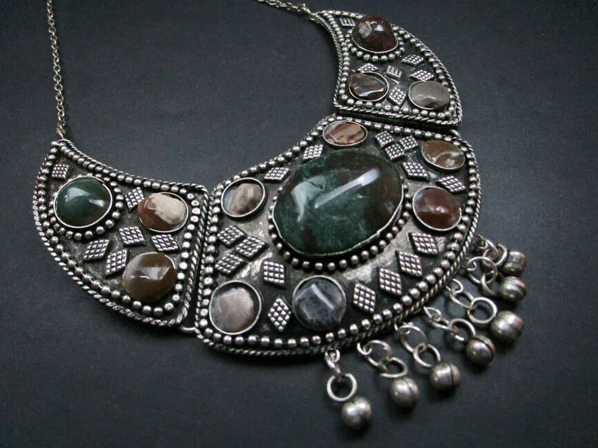 Gypsy Stones Necklace Antiqued River Agate Handcrafted In India Festival Gipsy Jewelry Banjara