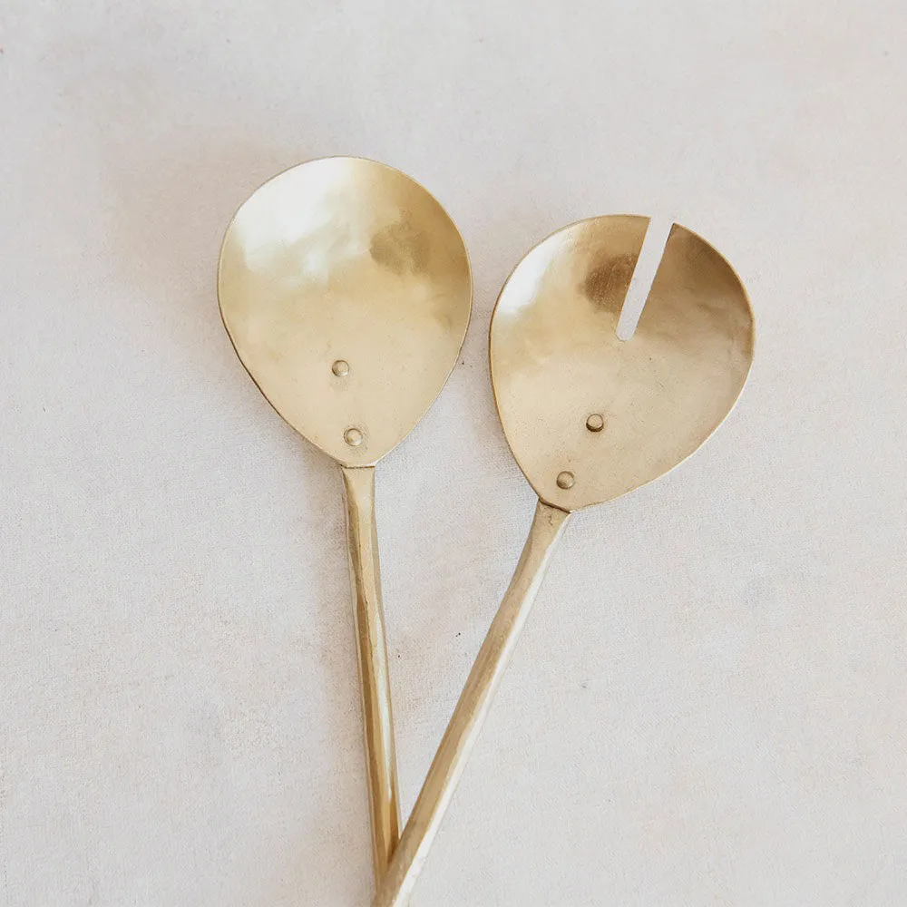 Hand Forged Salad Server Set - Brass