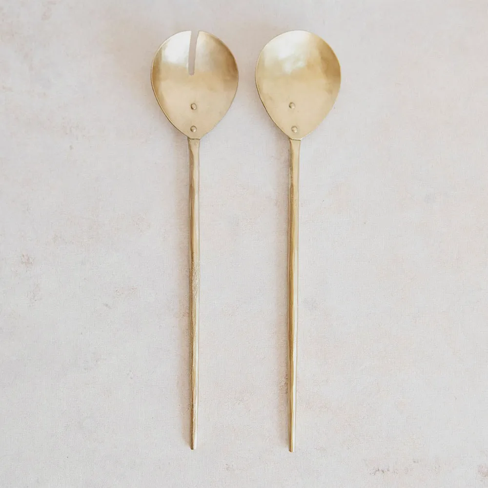 Hand Forged Salad Server Set - Brass