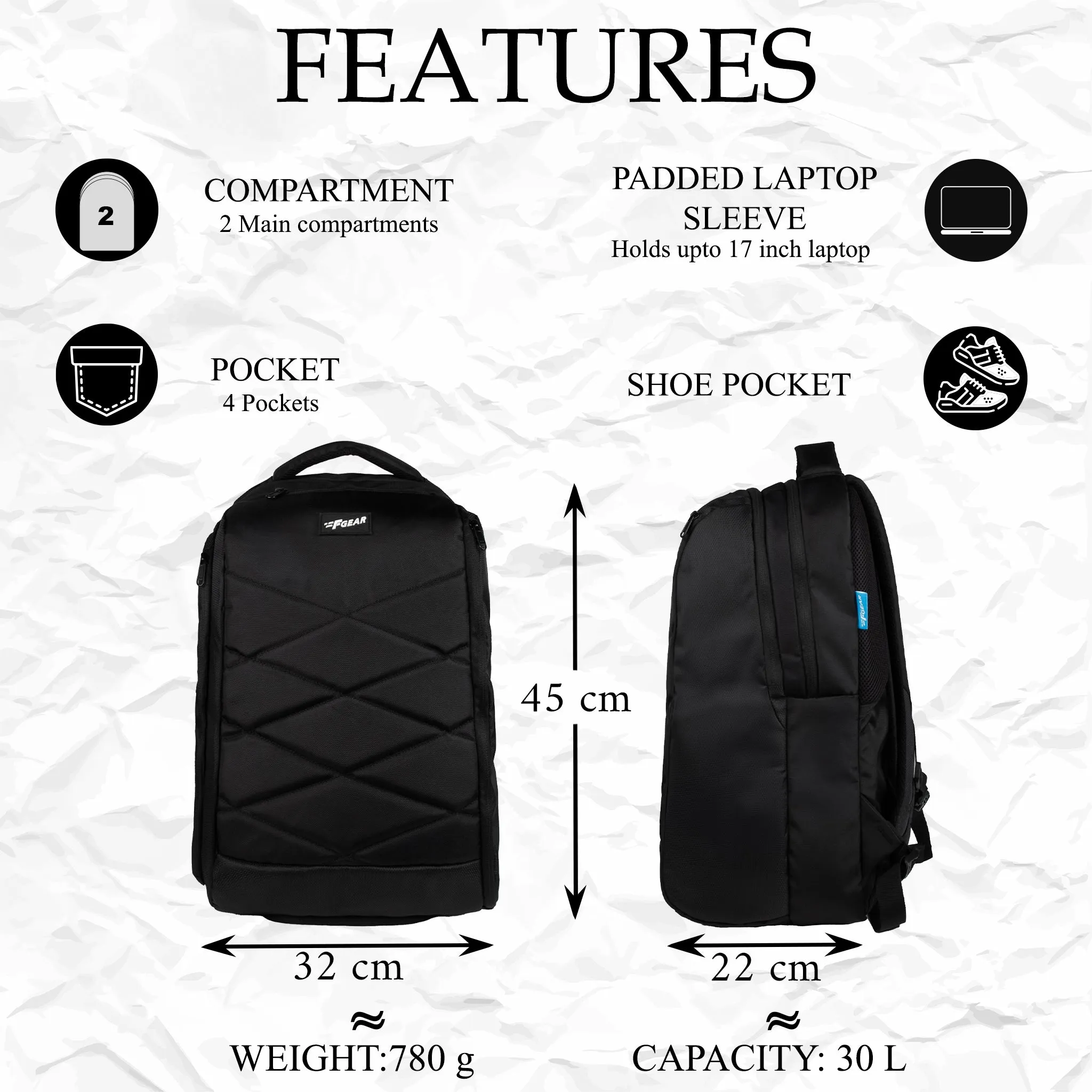 Helicon 30L Black Laptop Backpack