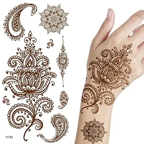 Henna Tattoos 9 Different Sheets To Choose From India Mehndi Tattoo Lotus Flower Butterfly Mandala Paisley Elephant Symbols Of Good Health And Prosperity