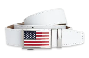 Heritage USA Flag, White 1 3/8 Strap, Golf Belt