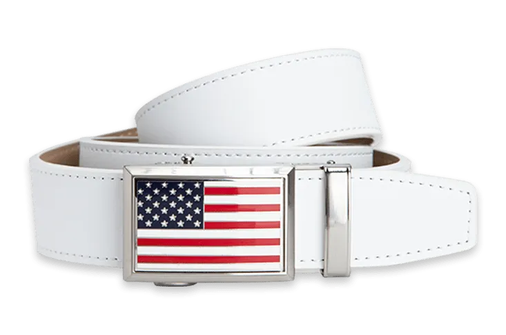 Heritage USA Flag, White 1 3/8 Strap, Golf Belt