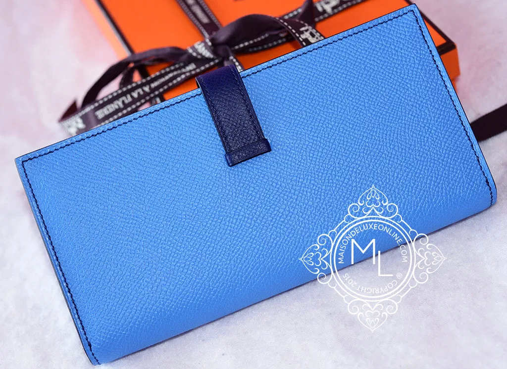 Hermes Blue Paradise & Bleu Saphir Bi-color Epsom Bearn Wallet