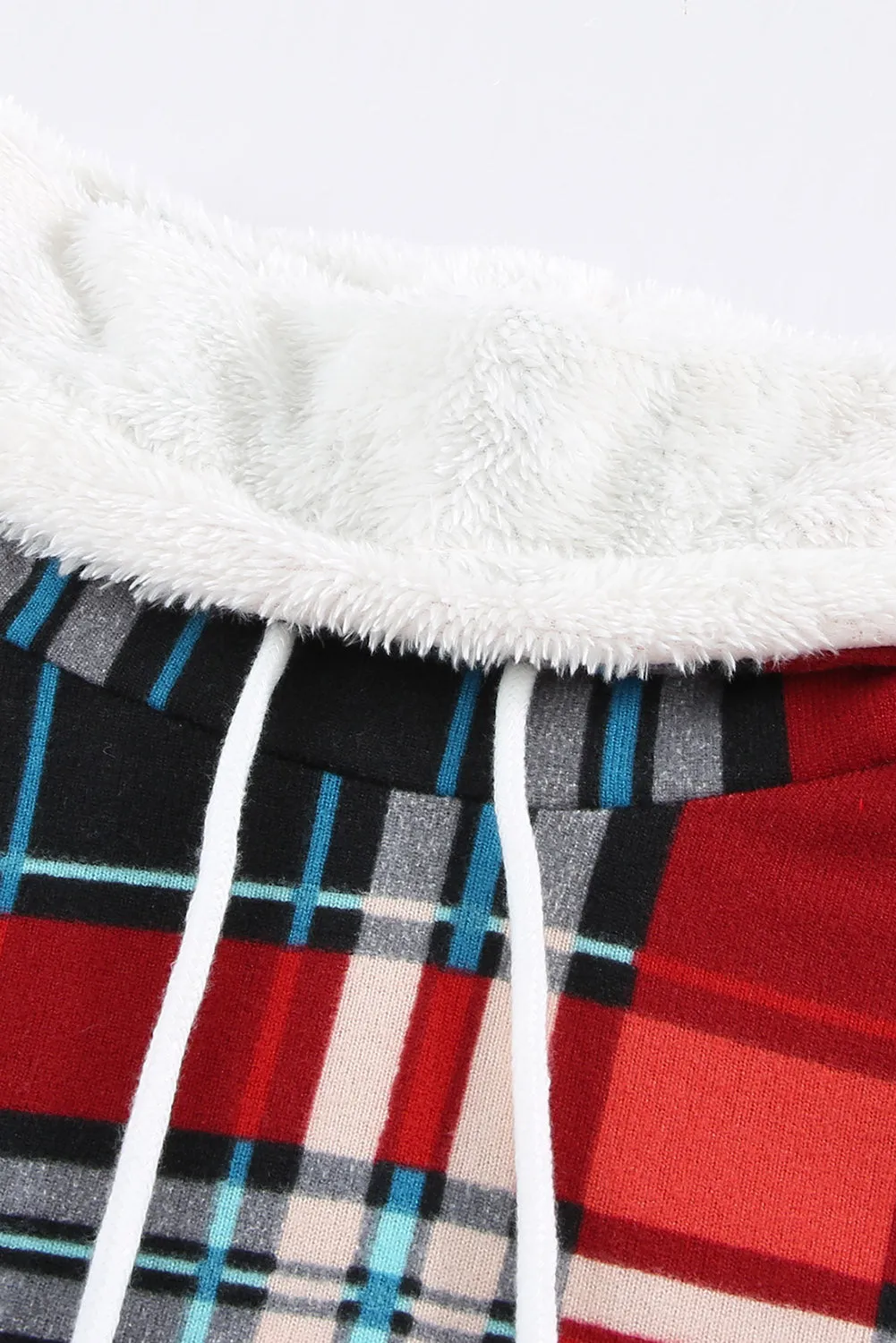 Hoodies for Women Buffalo Plaid Print Sherpa Patchwork High Neck Drawstring Sweatshirt