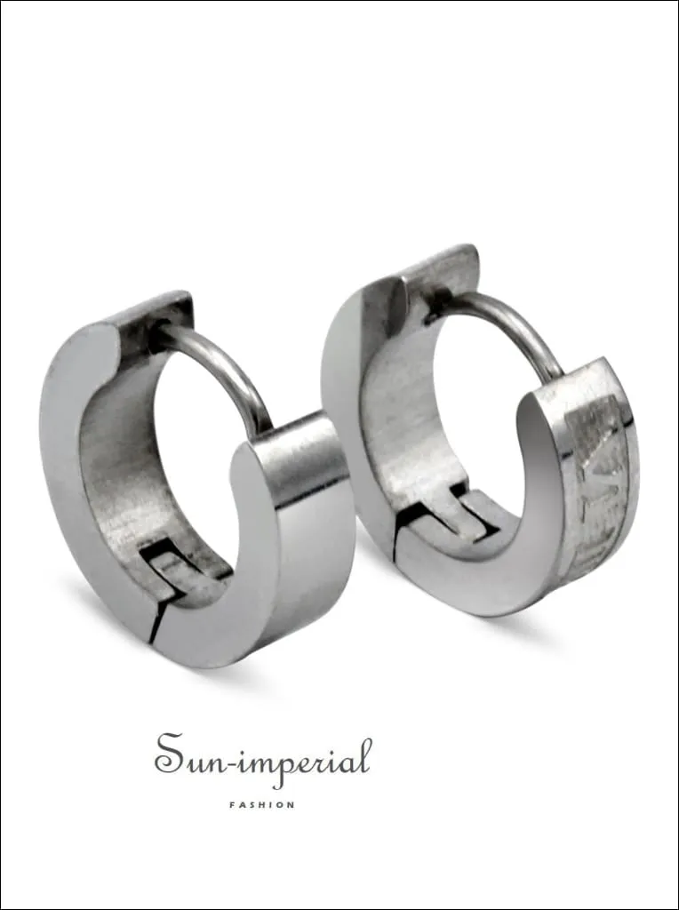 Huggie Hoop Earrings Stainless Steel Fashion Jewelry With Roman Numeral Design