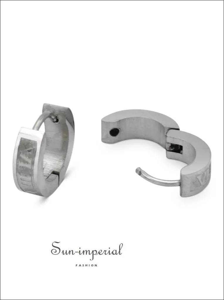 Huggie Hoop Earrings Stainless Steel Fashion Jewelry With Roman Numeral Design