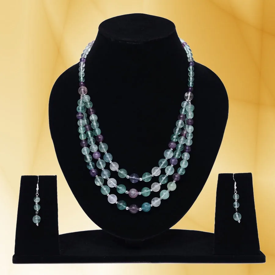 Imeora Tripple Line Natural Fluorite Necklace Set