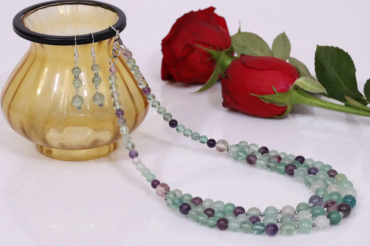 Imeora Tripple Line Natural Fluorite Necklace Set