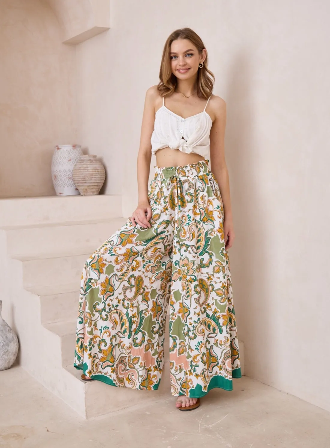 Iris Maxi - Palazzo Pants with Drawstring Waist - Amelia