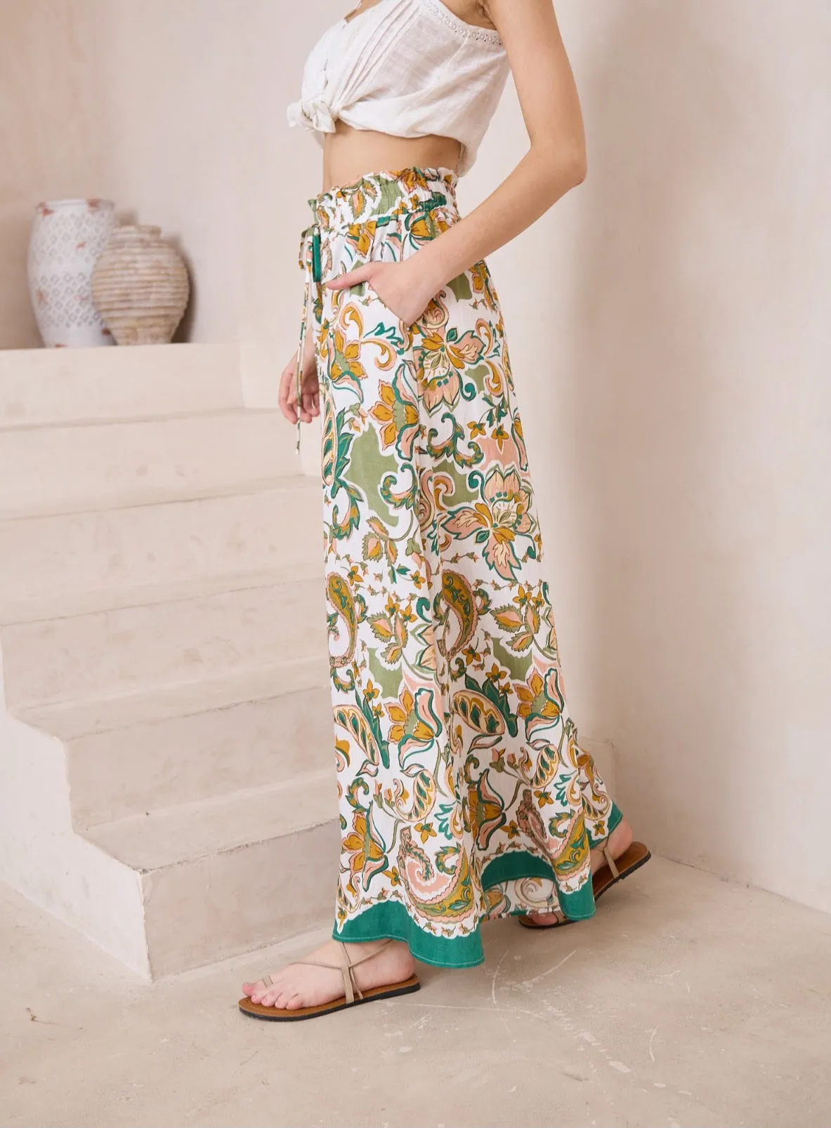 Iris Maxi - Palazzo Pants with Drawstring Waist - Amelia