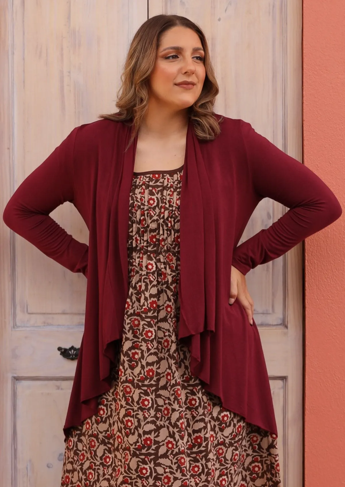 Irregular Hem Stretch Cardi Maroon