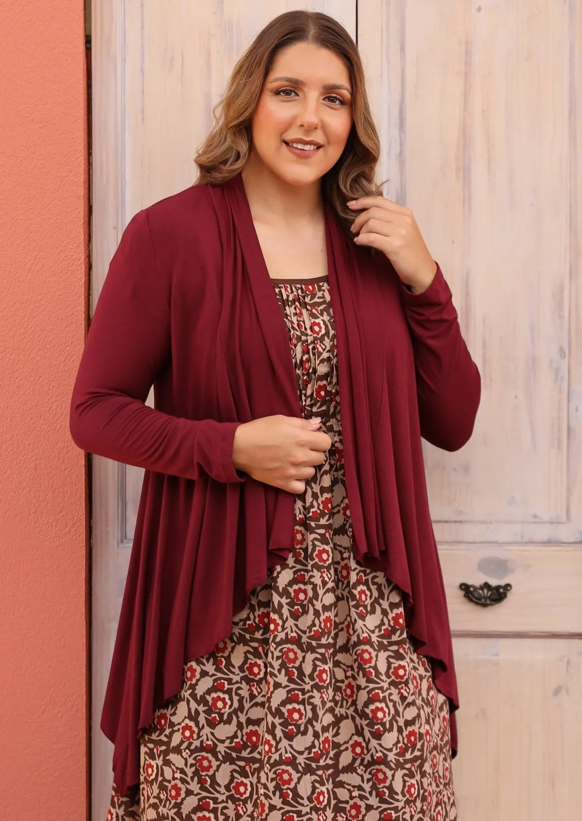 Irregular Hem Stretch Cardi Maroon