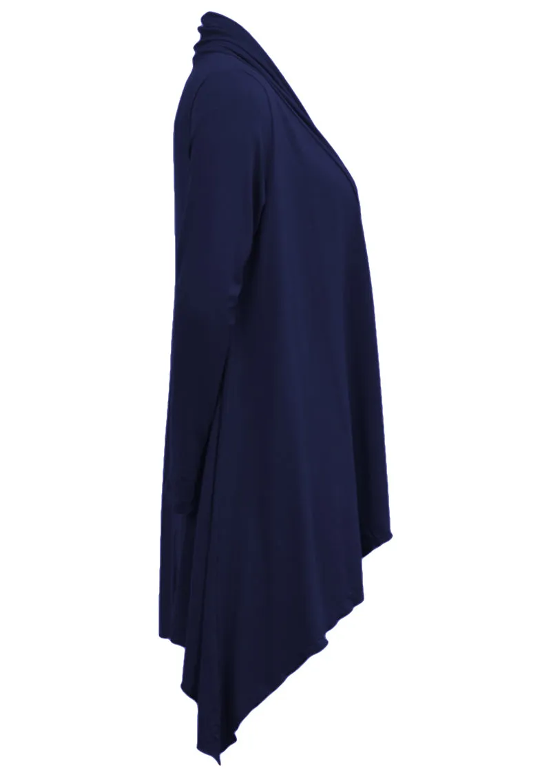 Irregular Hem Stretch Cardi Navy Blue