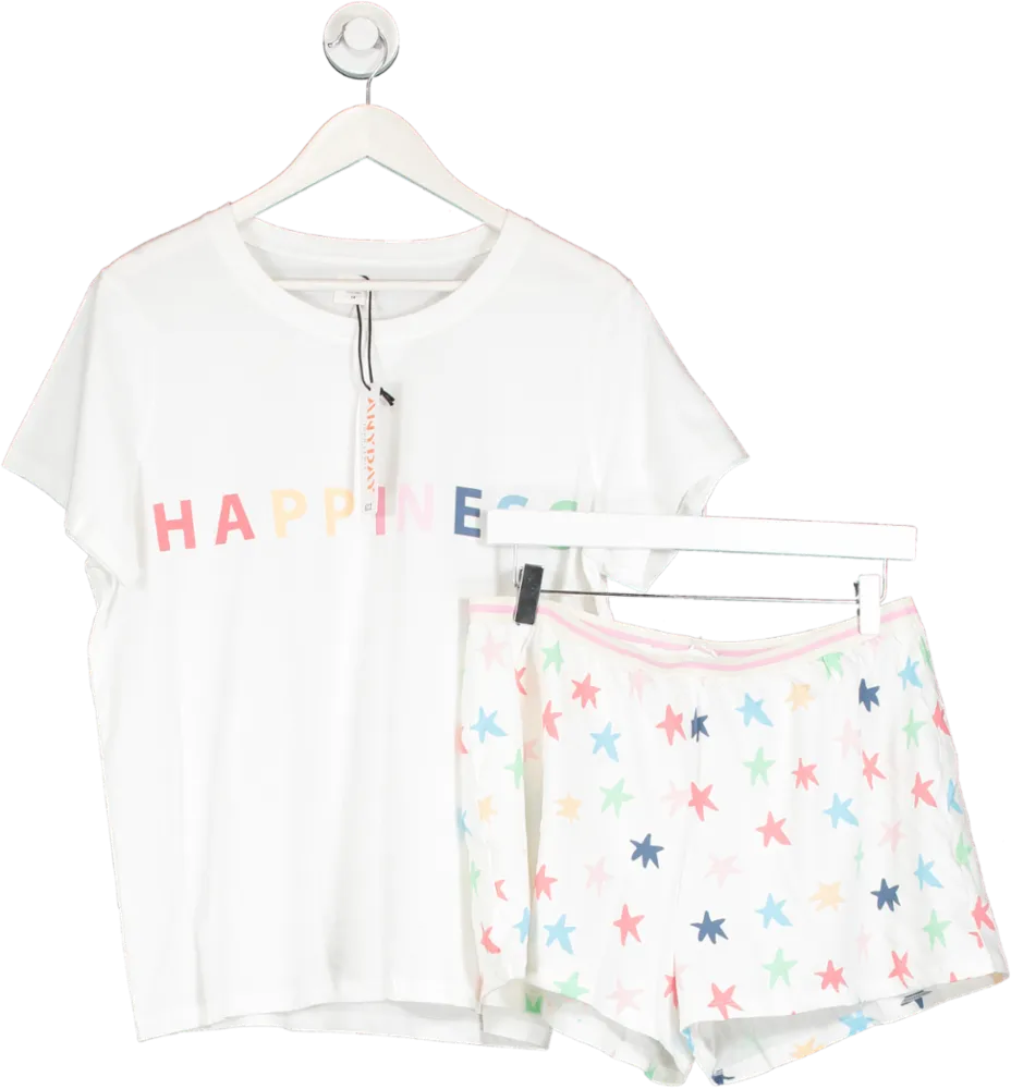 John Lewis White Happiness Slogan Cotton Shorty Pyjama Set UK 14