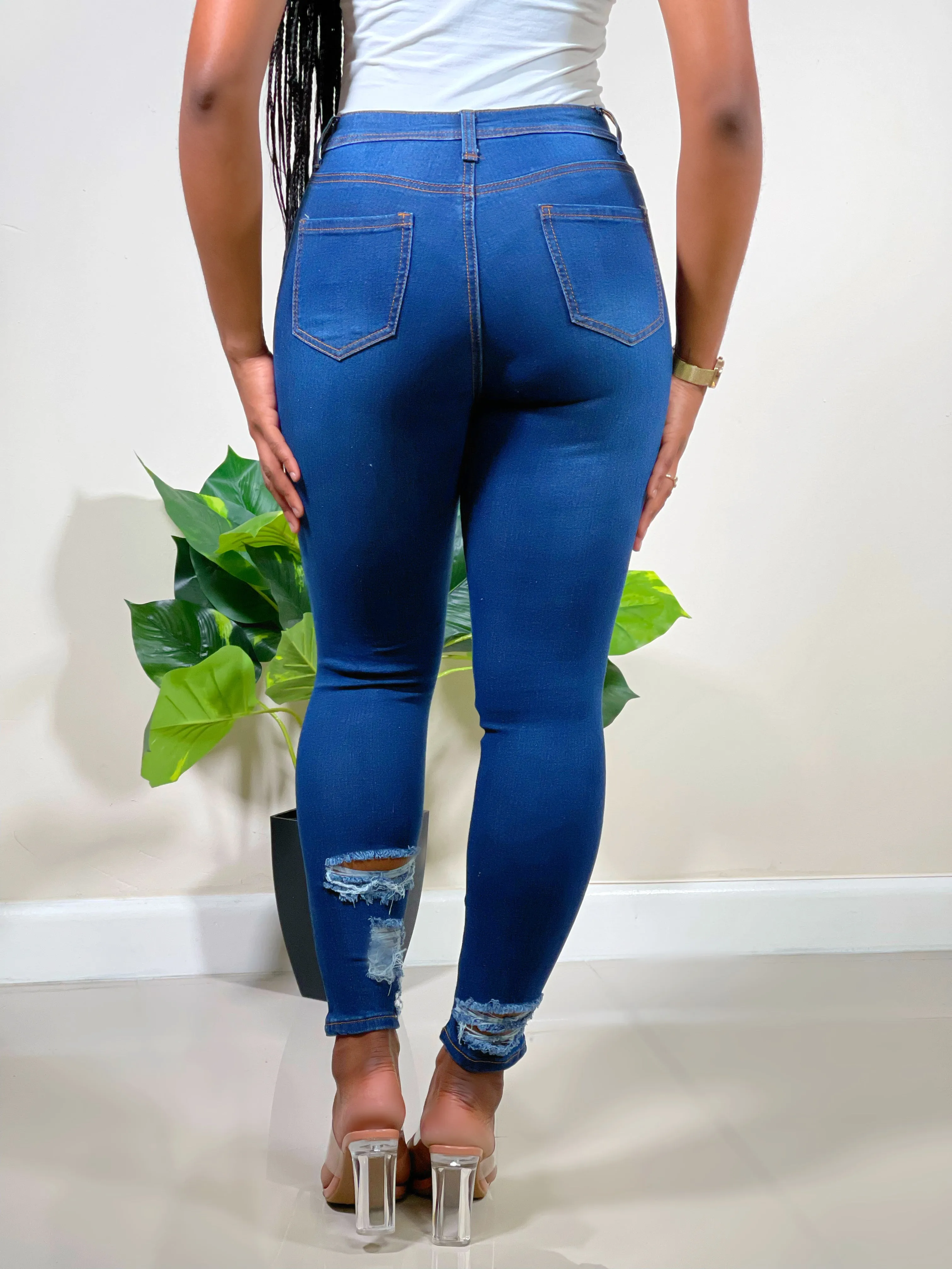 Jolene High Waist Ankle Jeans-Dark Blue