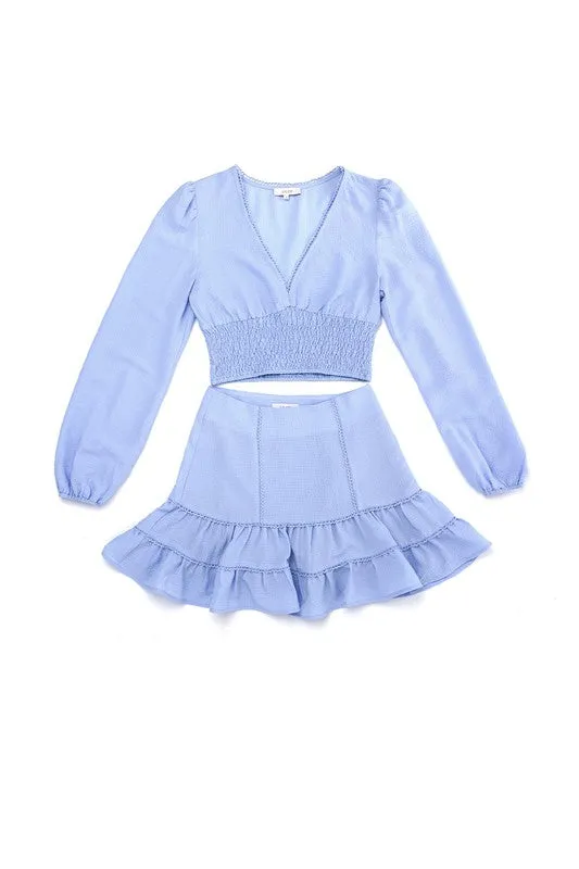 Juniors Lace Trim Top and Skirt Set