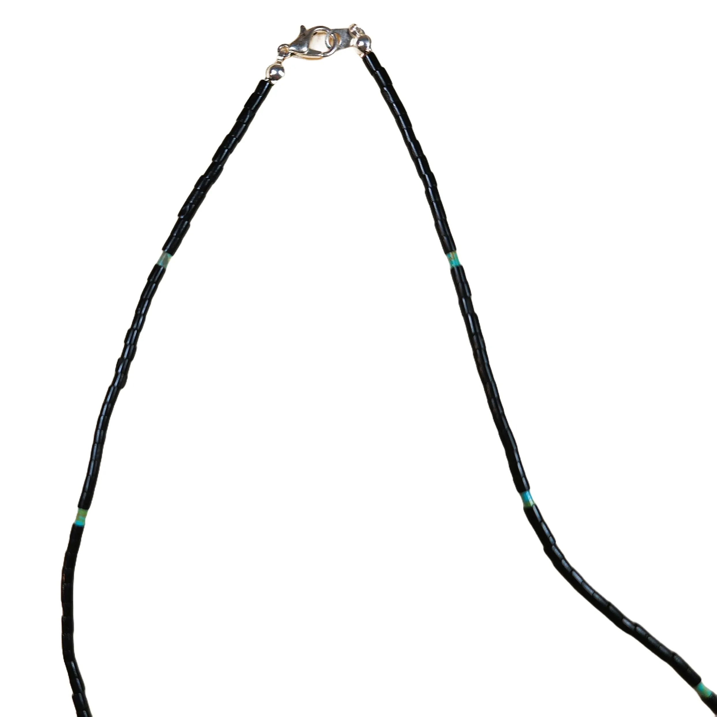 Kewa Pueblo Jet & Turquoise Necklace - 21.5 Long