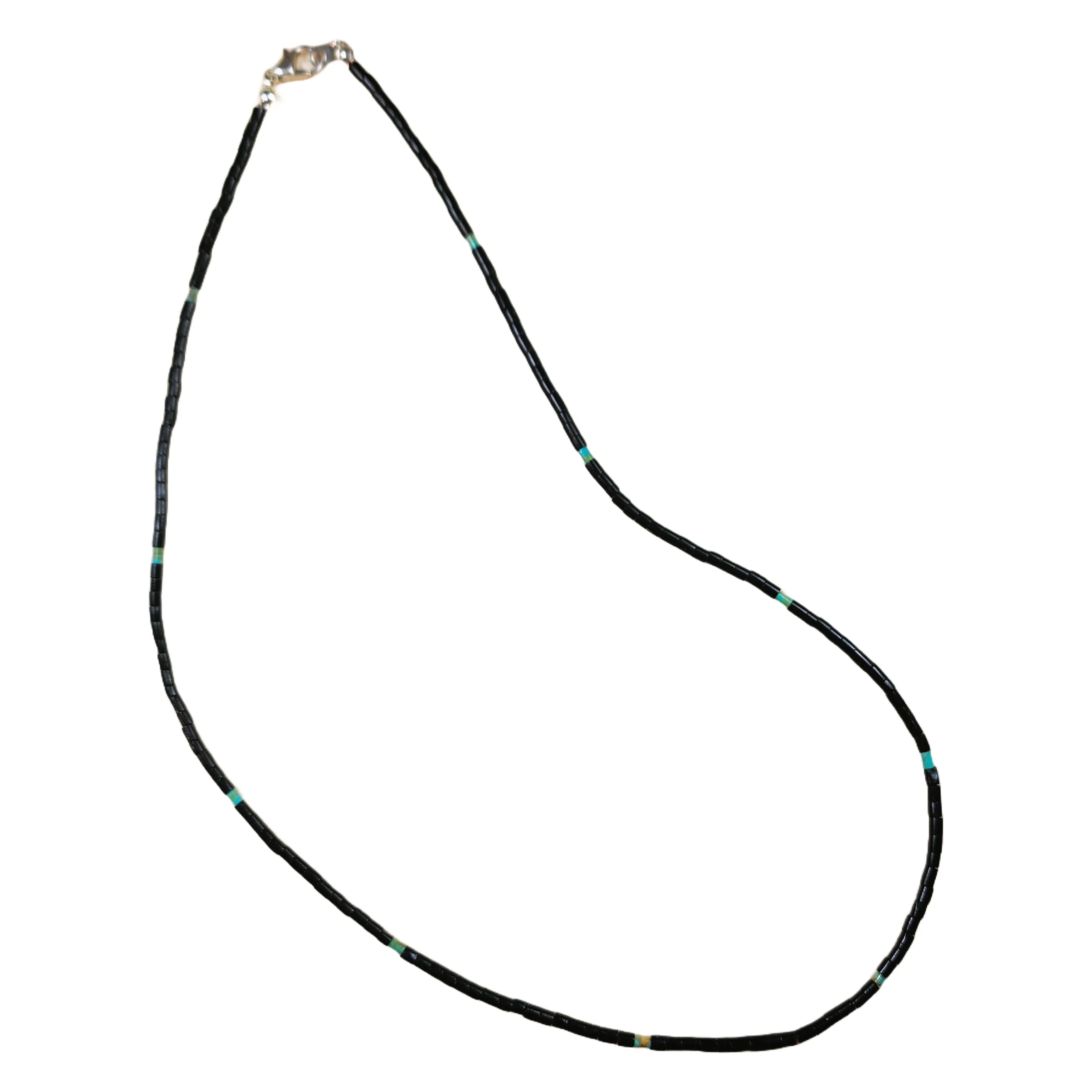 Kewa Pueblo Jet & Turquoise Necklace - 21.5 Long