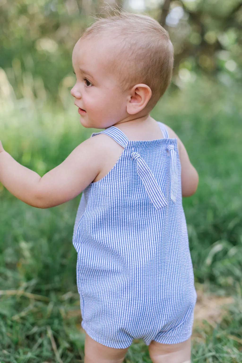 Knotted Shortall in Azure Seersucker