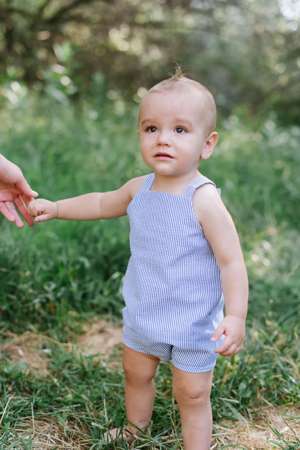 Knotted Shortall in Azure Seersucker