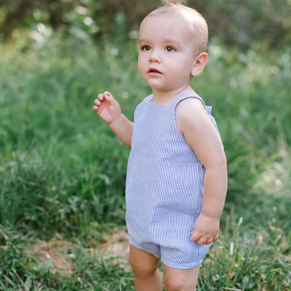 Knotted Shortall in Azure Seersucker