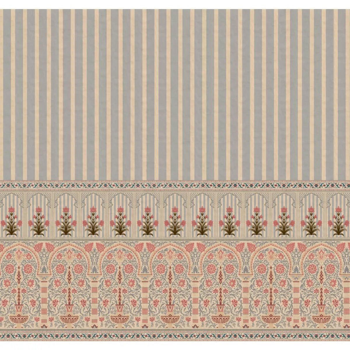 Kusum: Indian Floral Jharokha and Stripes Design Wallpaper