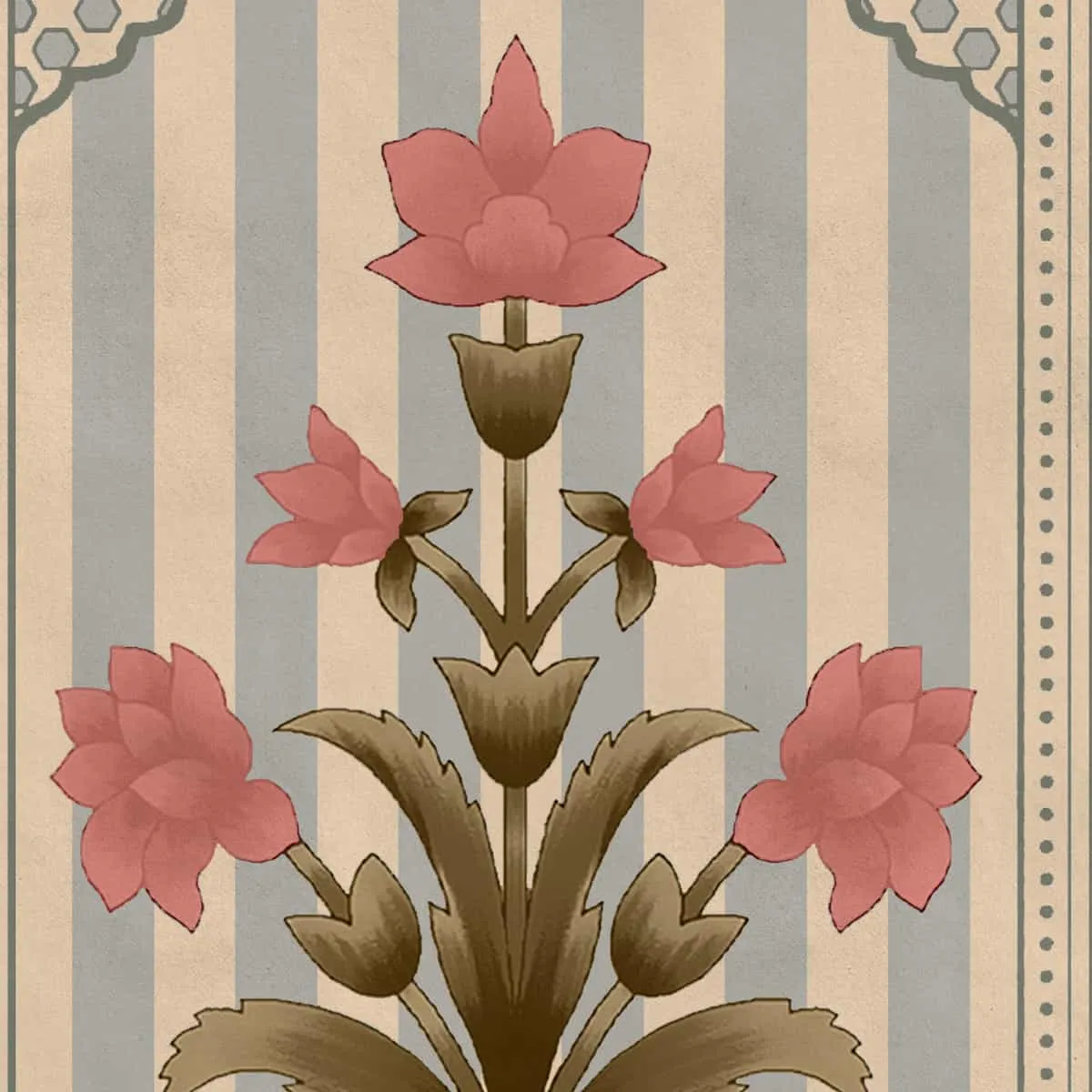 Kusum: Indian Floral Jharokha and Stripes Design Wallpaper