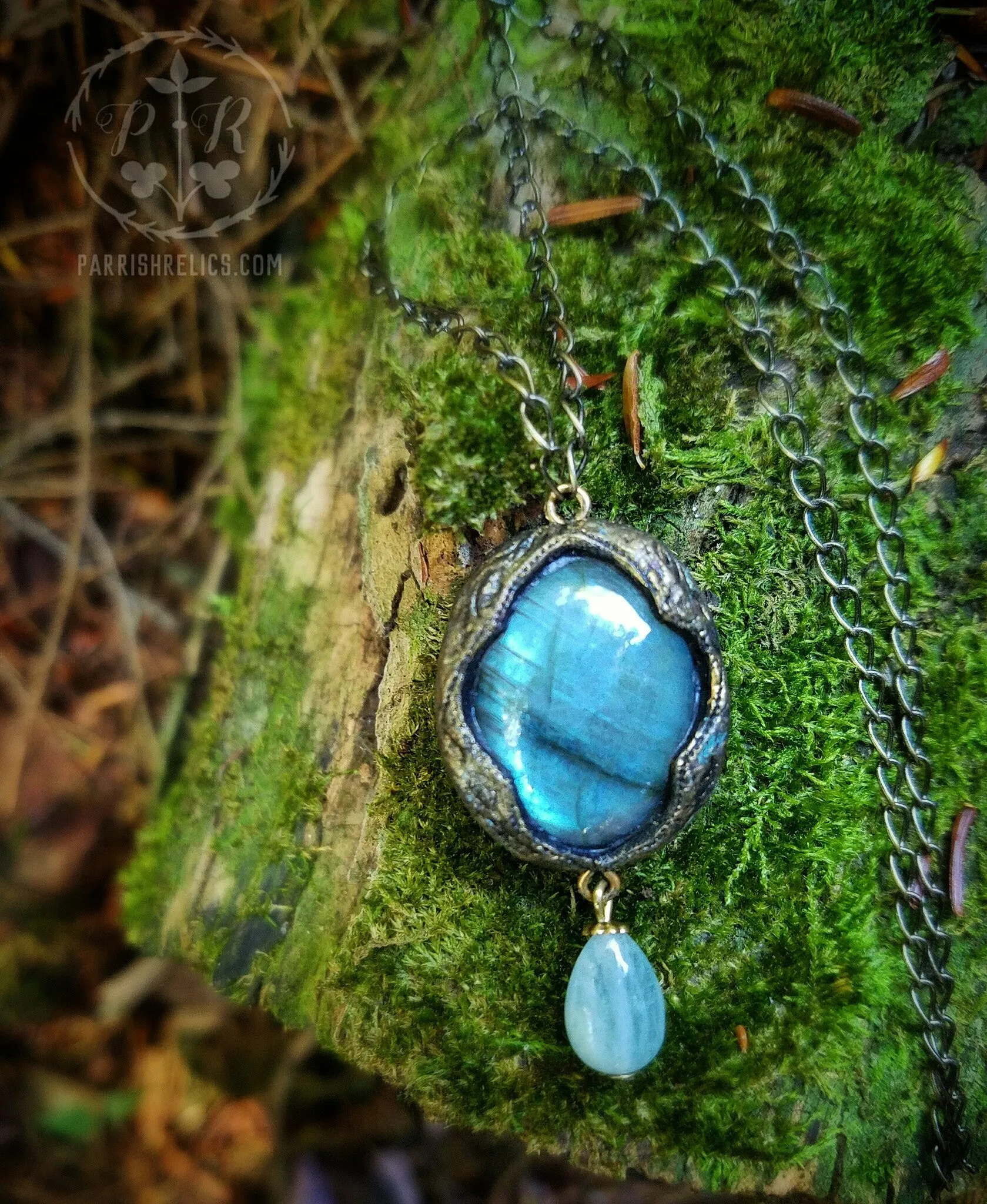 Labradorite & Aquamarine Quatrefoil Amulet