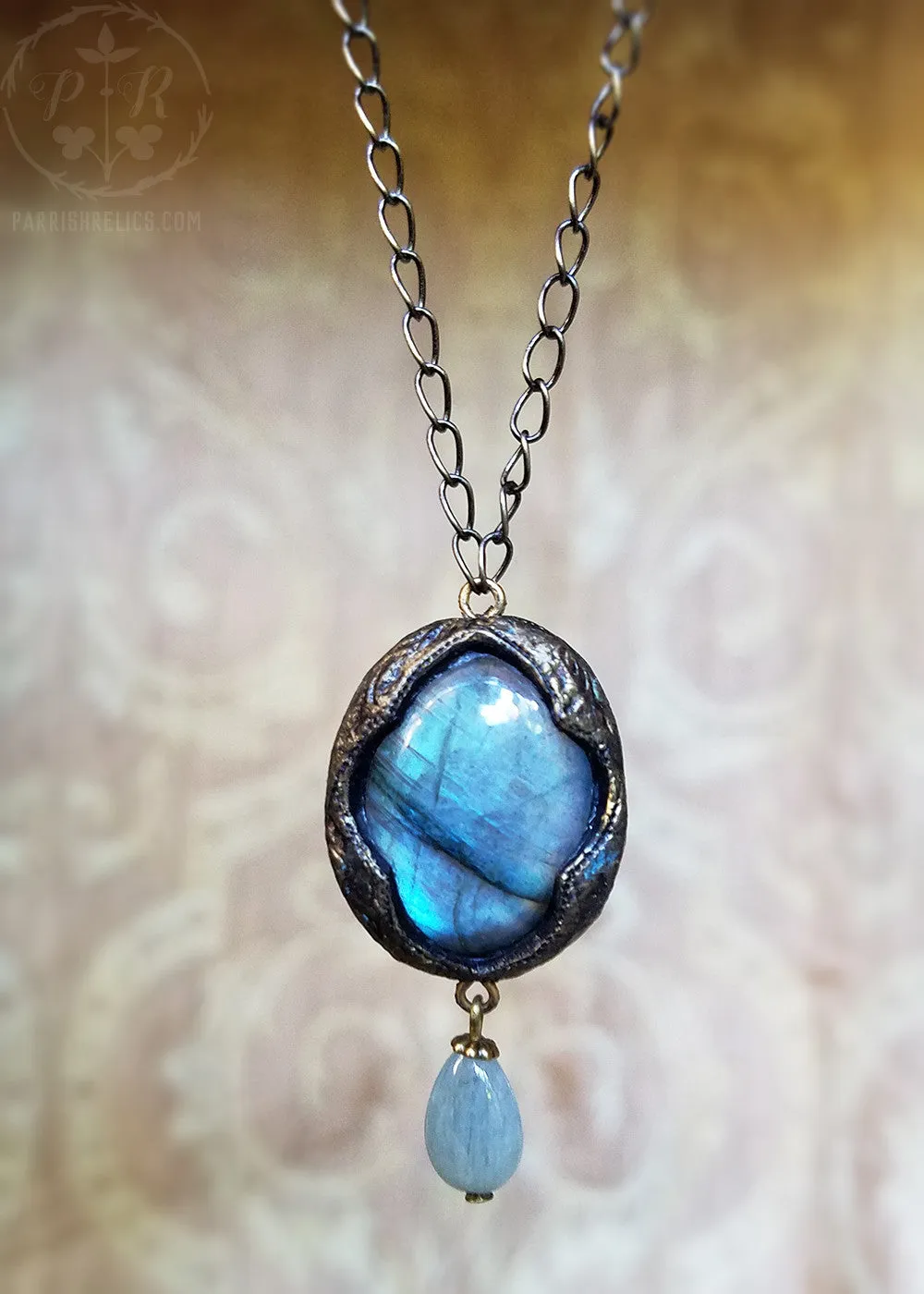 Labradorite & Aquamarine Quatrefoil Amulet