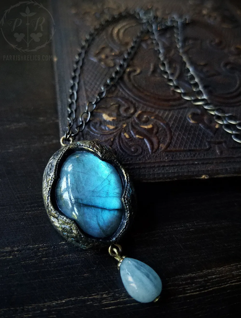 Labradorite & Aquamarine Quatrefoil Amulet