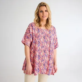 Ladies Floral Dipped Hem Top