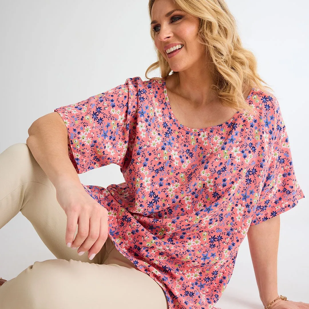 Ladies Floral Dipped Hem Top