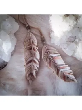 Leather Feather In The Wind Lariat Necklace Hand Painted Genuine Cowhide Beige Copper Tribal Bolo With Antiqued Brass By Free People