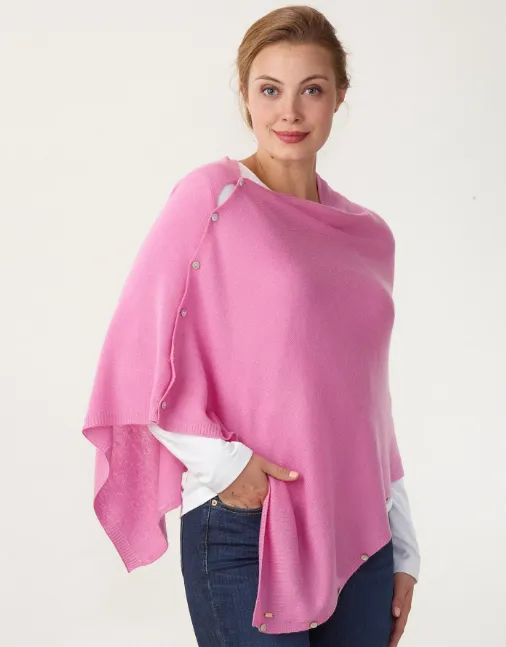 Lemonwood Peony Cashmere Button Poncho (Pink, Sky, Magenta)