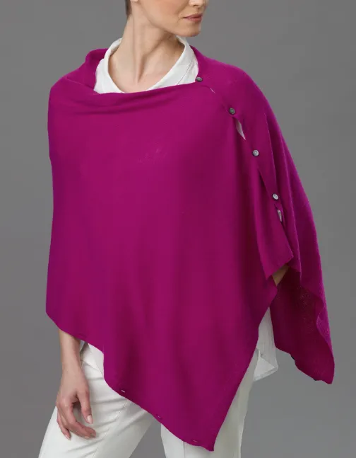 Lemonwood Peony Cashmere Button Poncho (Pink, Sky, Magenta)