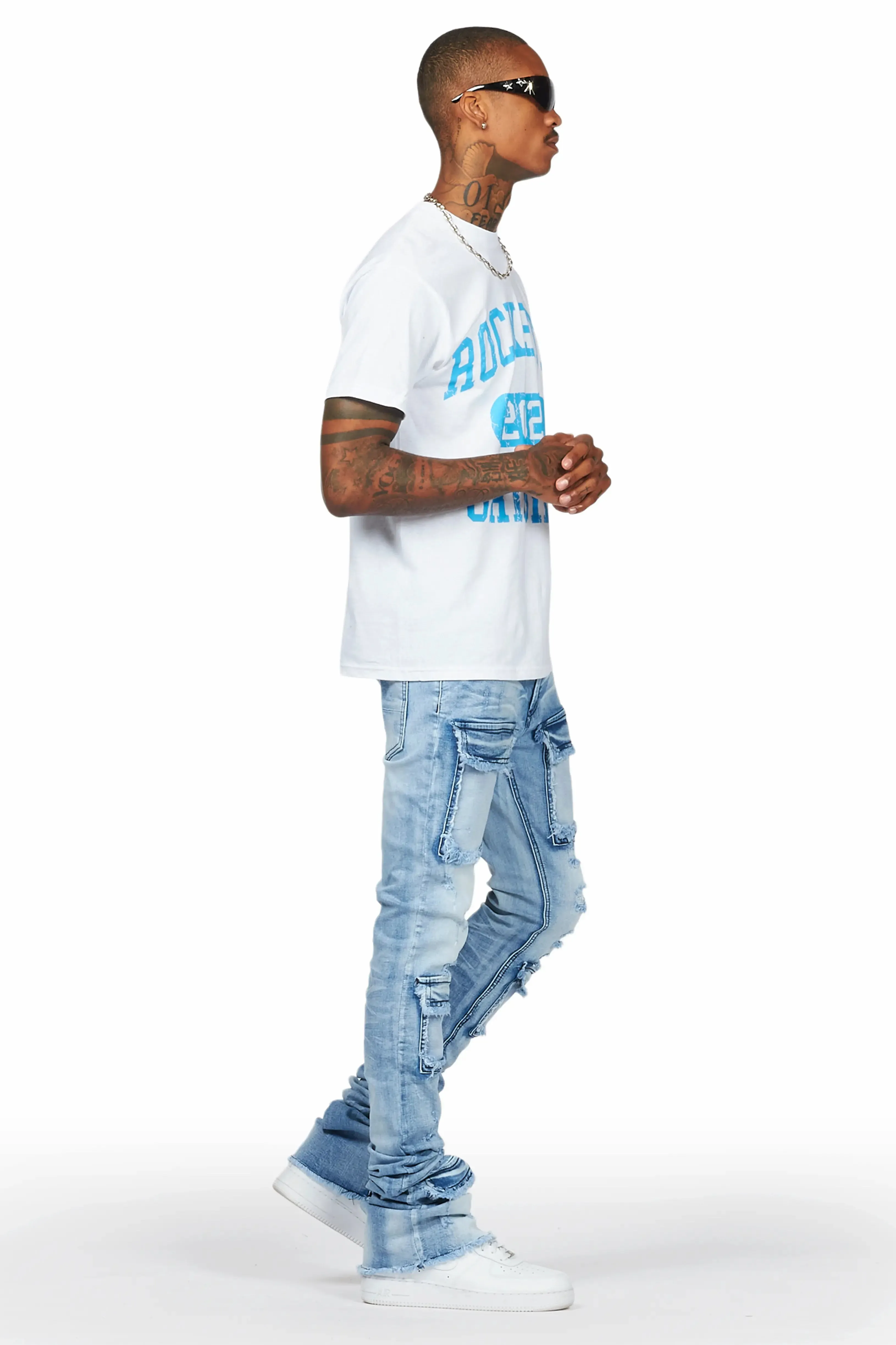 Light Blue Super Stacked Flare Jean for men