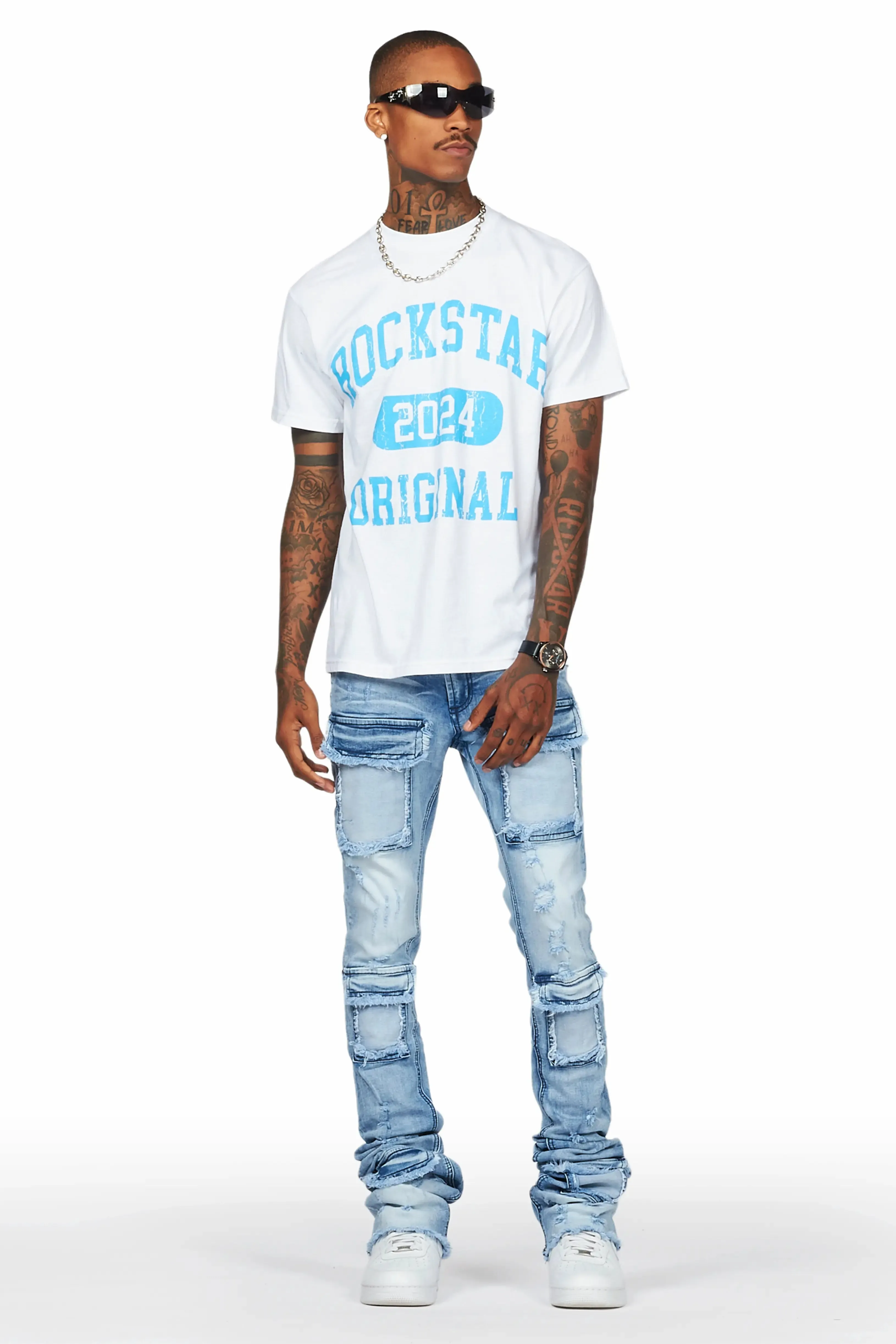 Light Blue Super Stacked Flare Jean for men