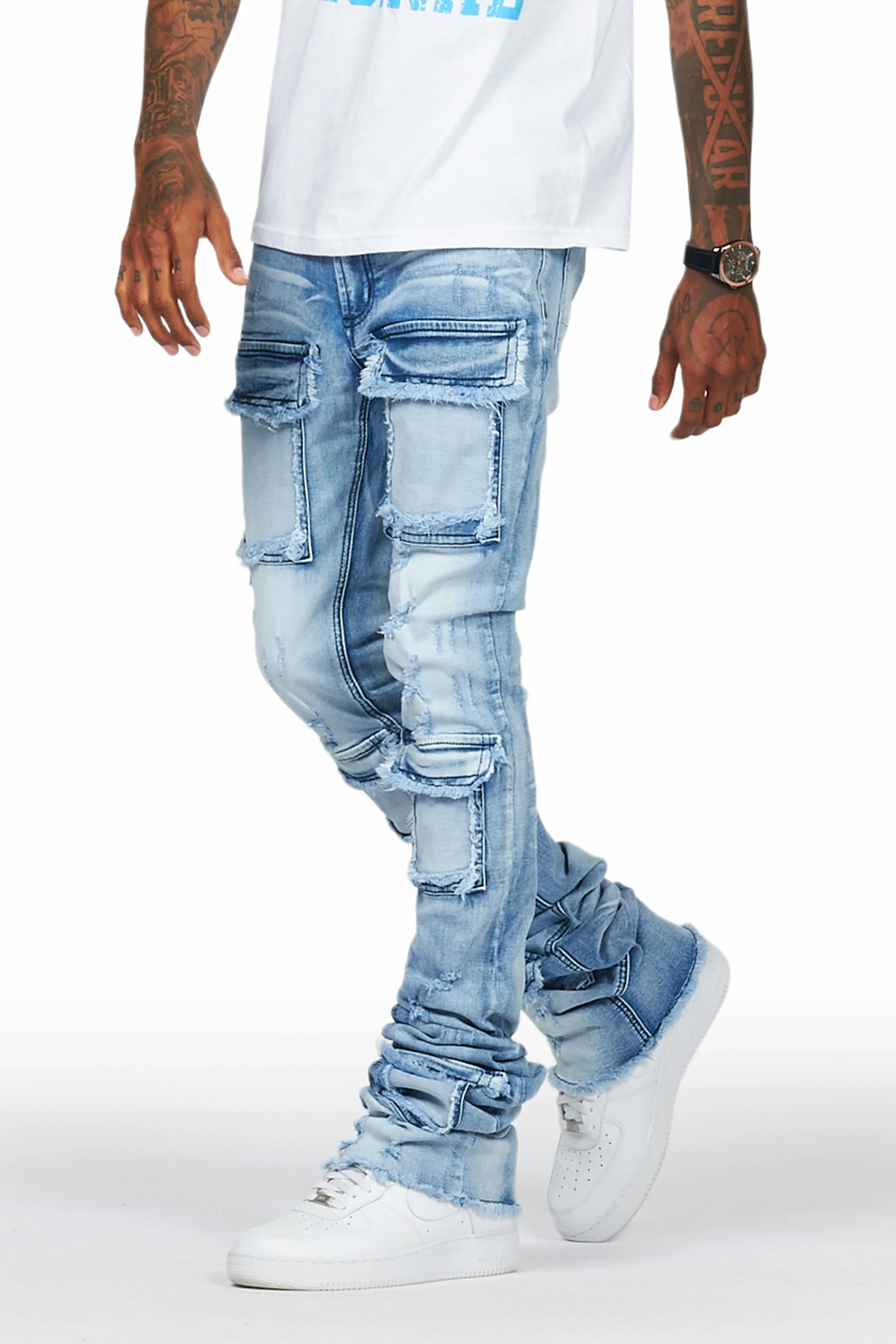 Light Blue Super Stacked Flare Jean for men