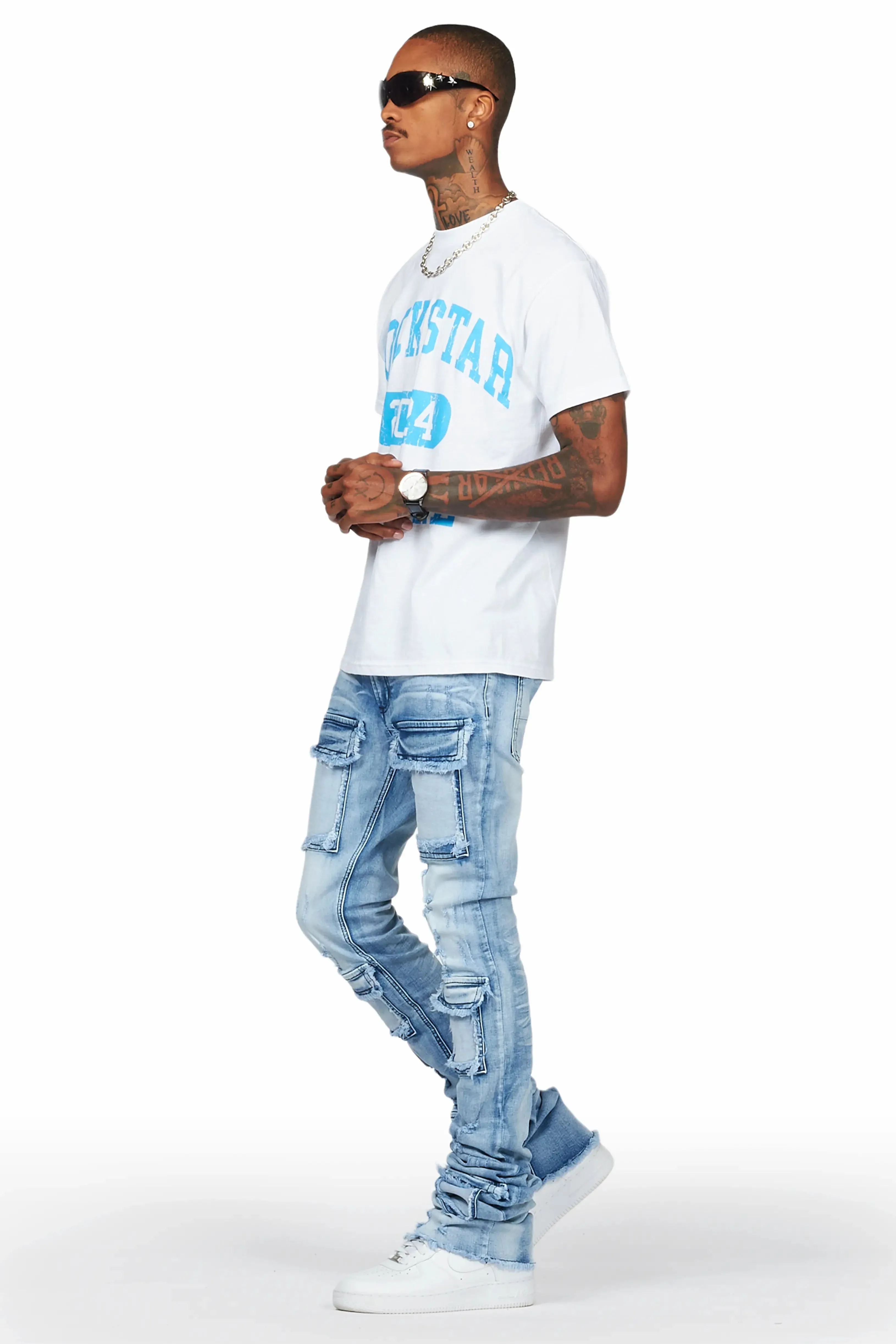 Light Blue Super Stacked Flare Jean for men