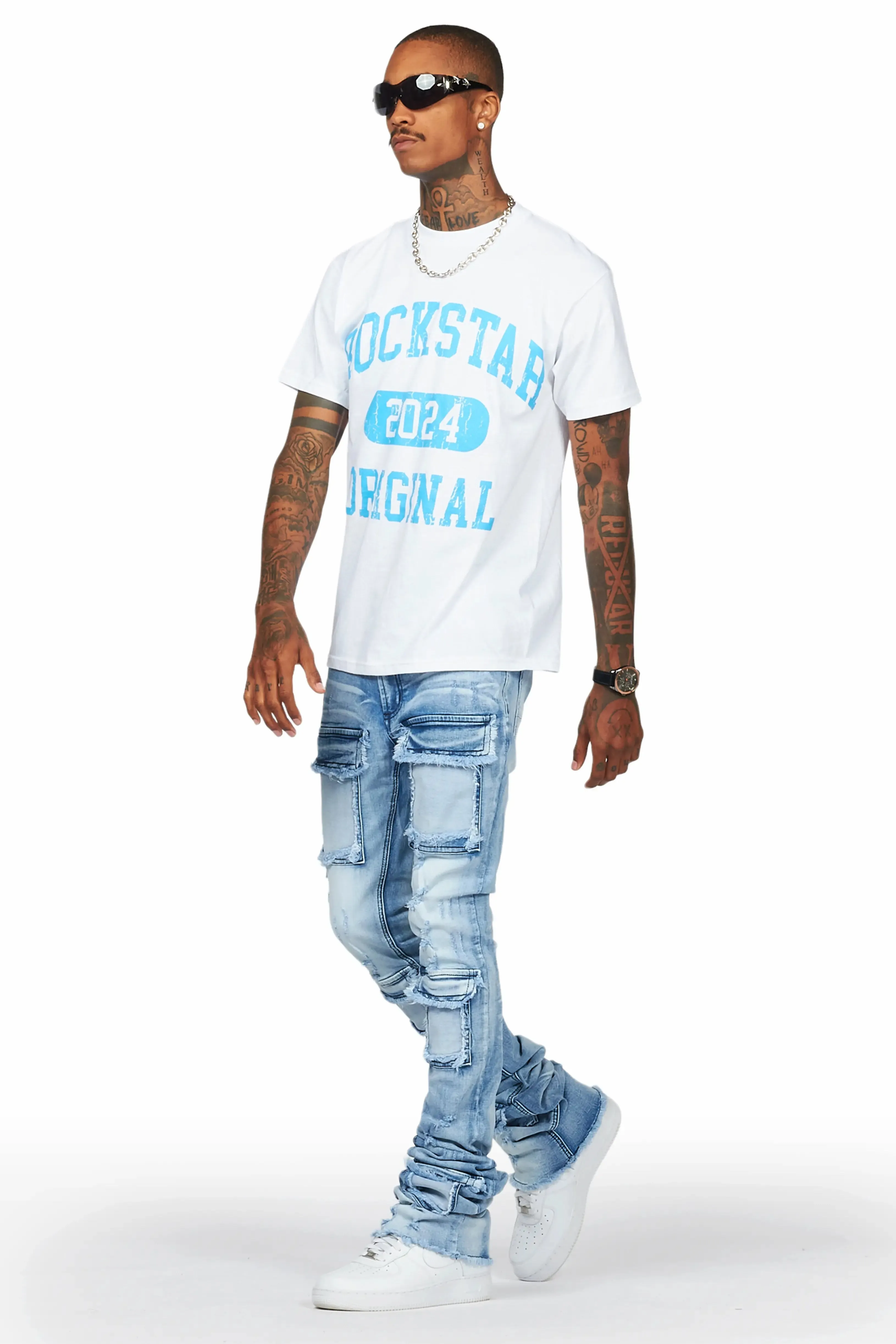 Light Blue Super Stacked Flare Jean for men