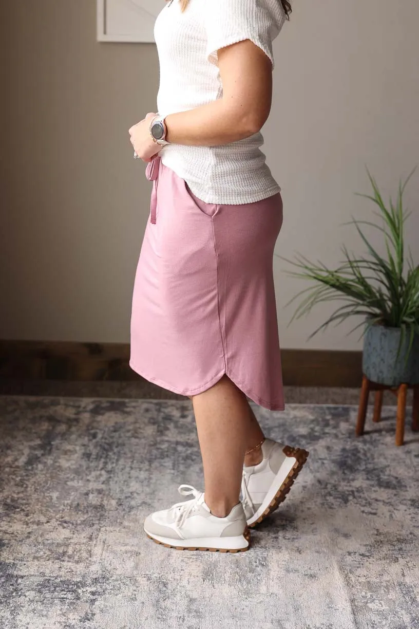 Light Rose Drawstring Midi Skirt