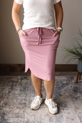 Light Rose Drawstring Midi Skirt