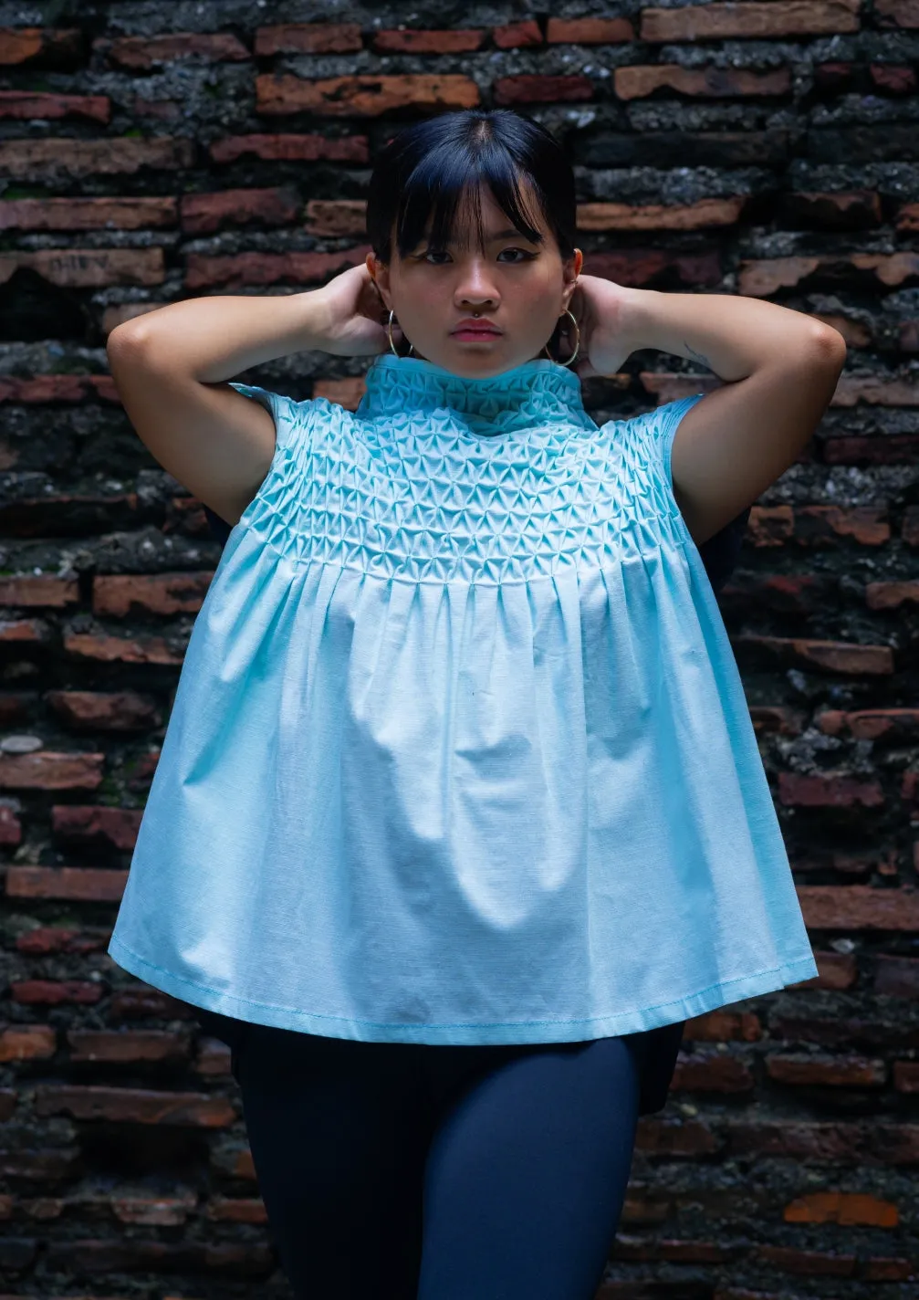 lily tunic bicolor - sky blue & black