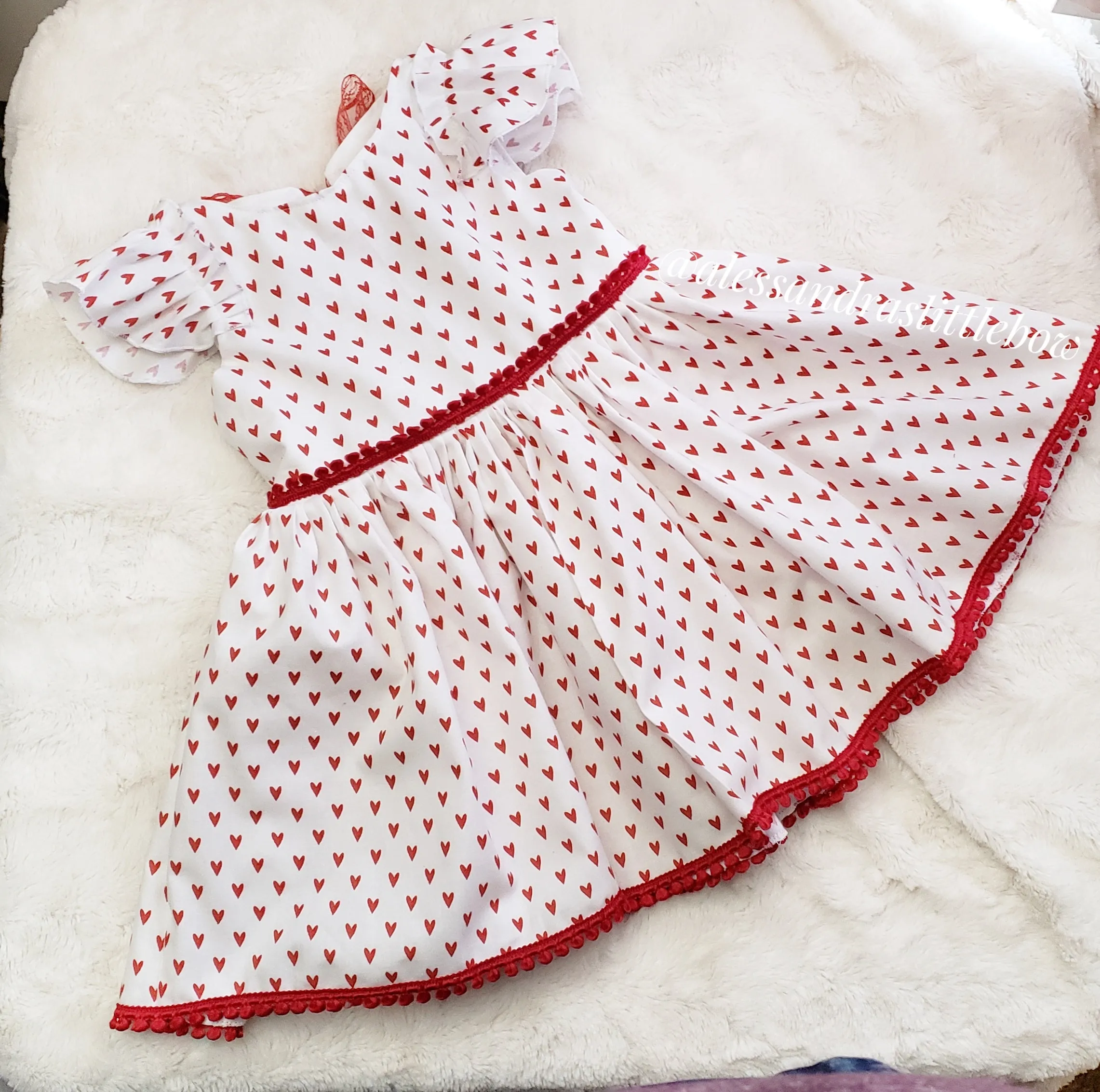 Lisa Dress in REd and White Hearts