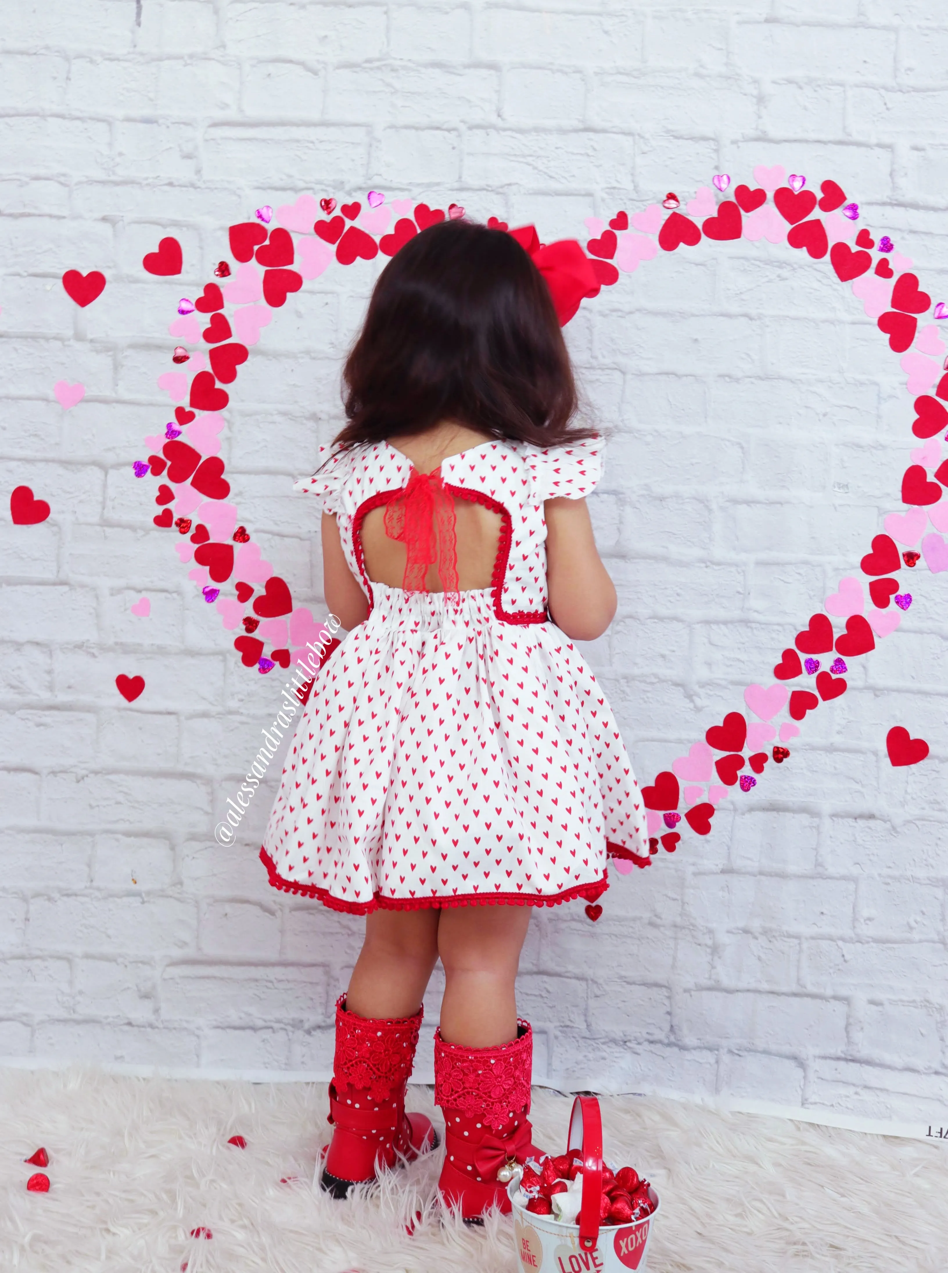 Lisa Dress in REd and White Hearts