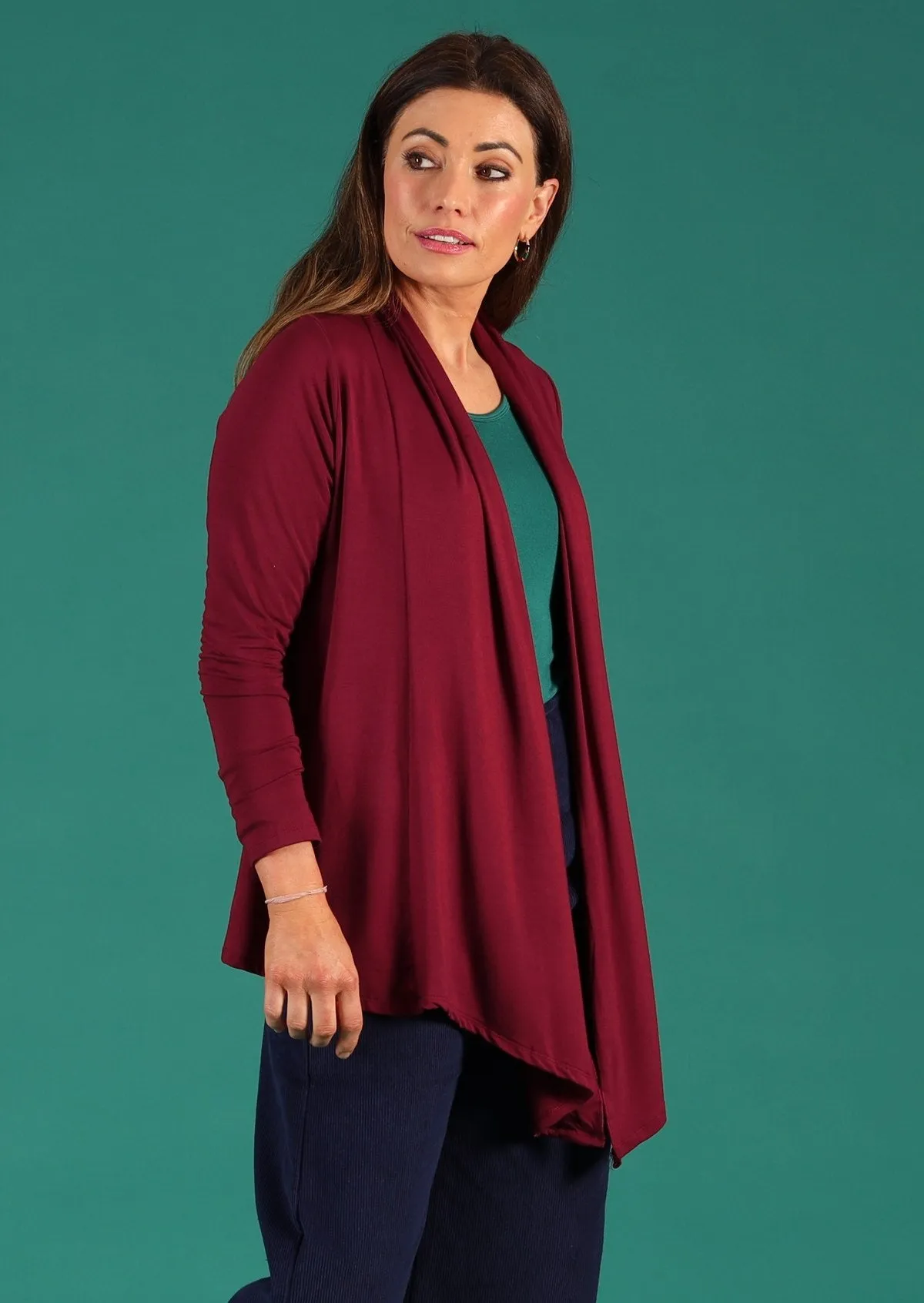 Long Sleeve Stretch Cardi Maroon