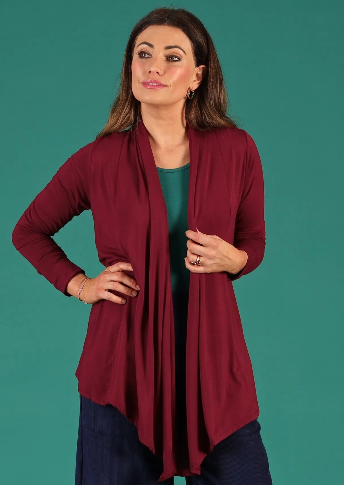 Long Sleeve Stretch Cardi Maroon