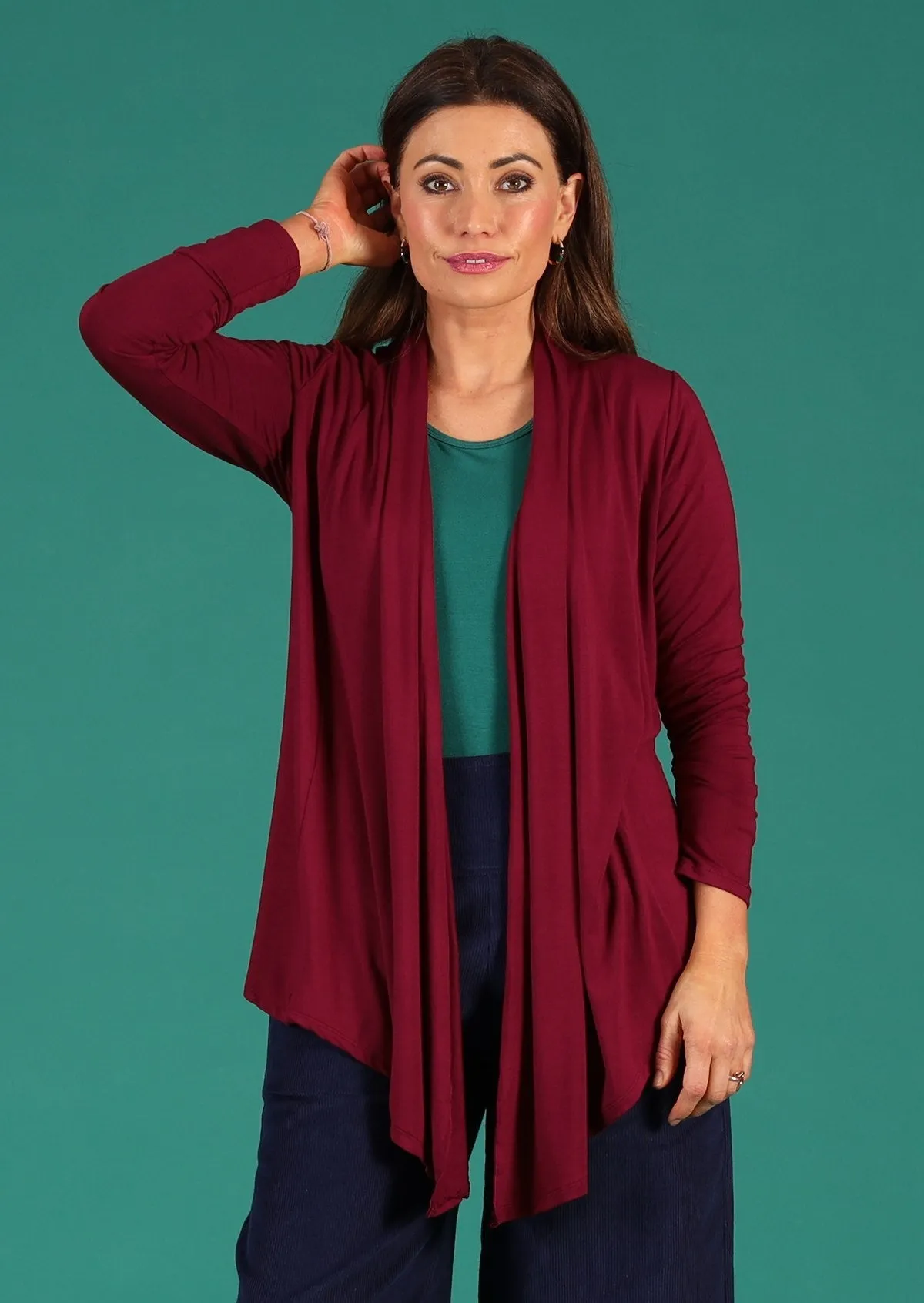 Long Sleeve Stretch Cardi Maroon