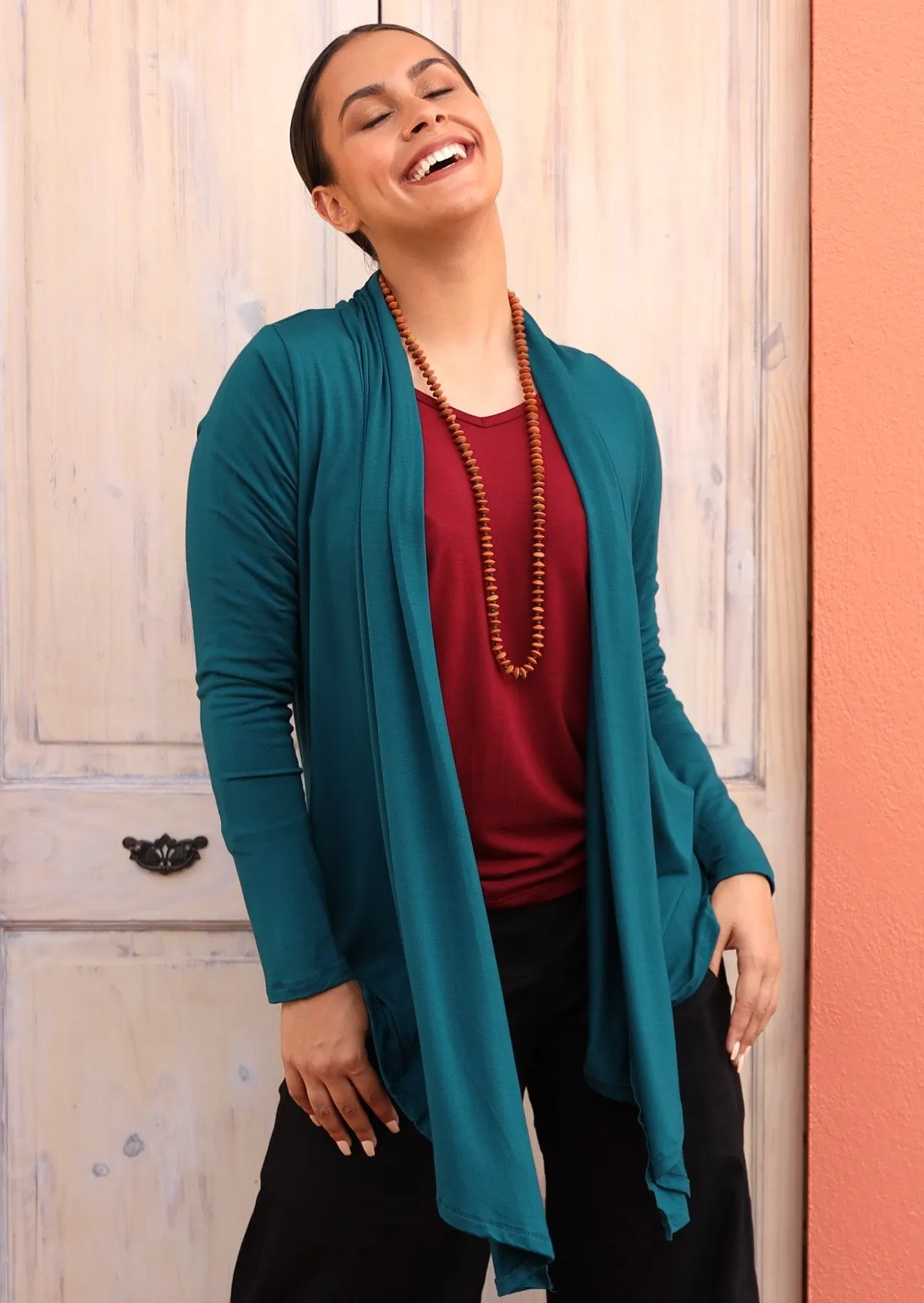 Long Sleeve Stretch Cardi Teal